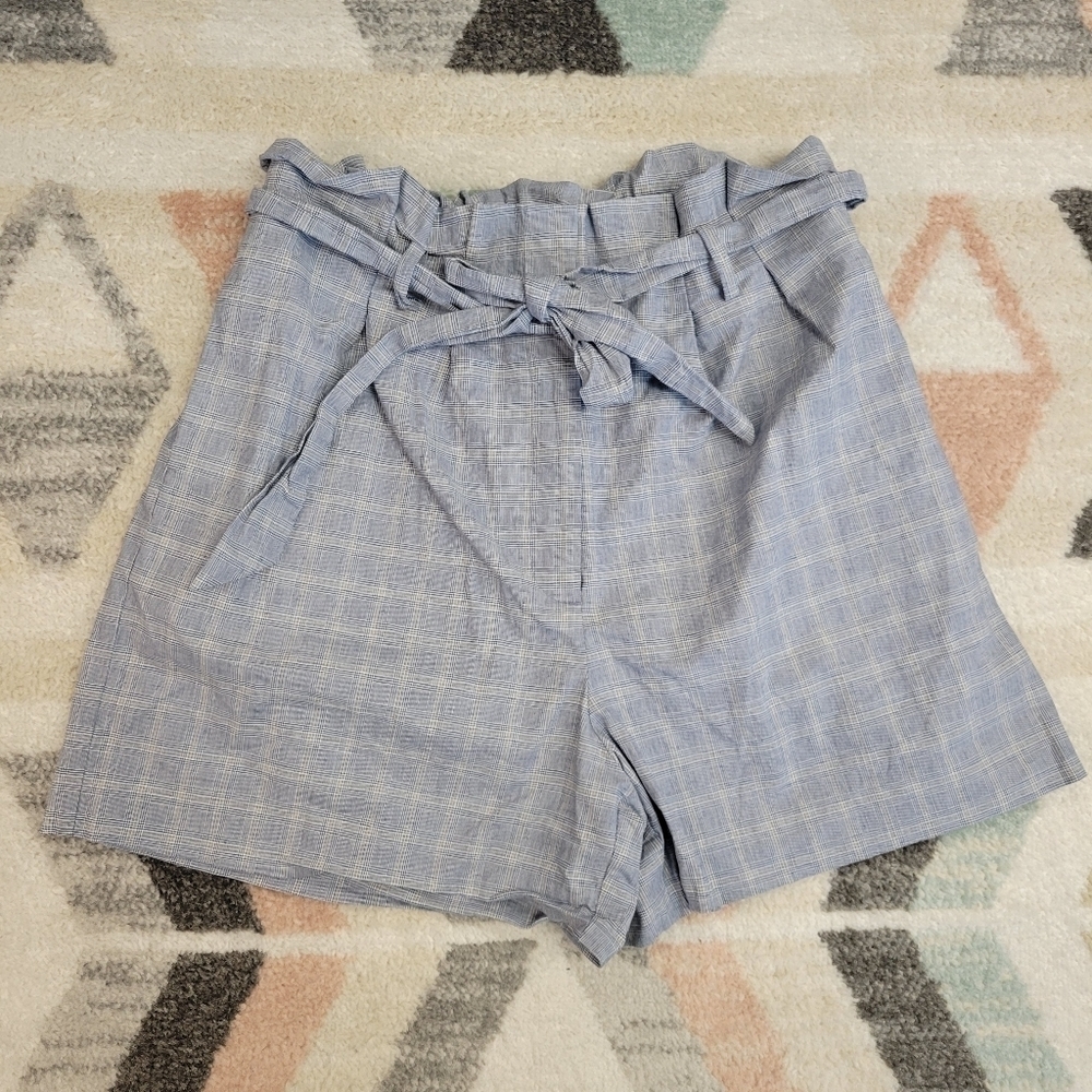 The Limited Blue Plaid Paper Bag Belted Shorts Size 14